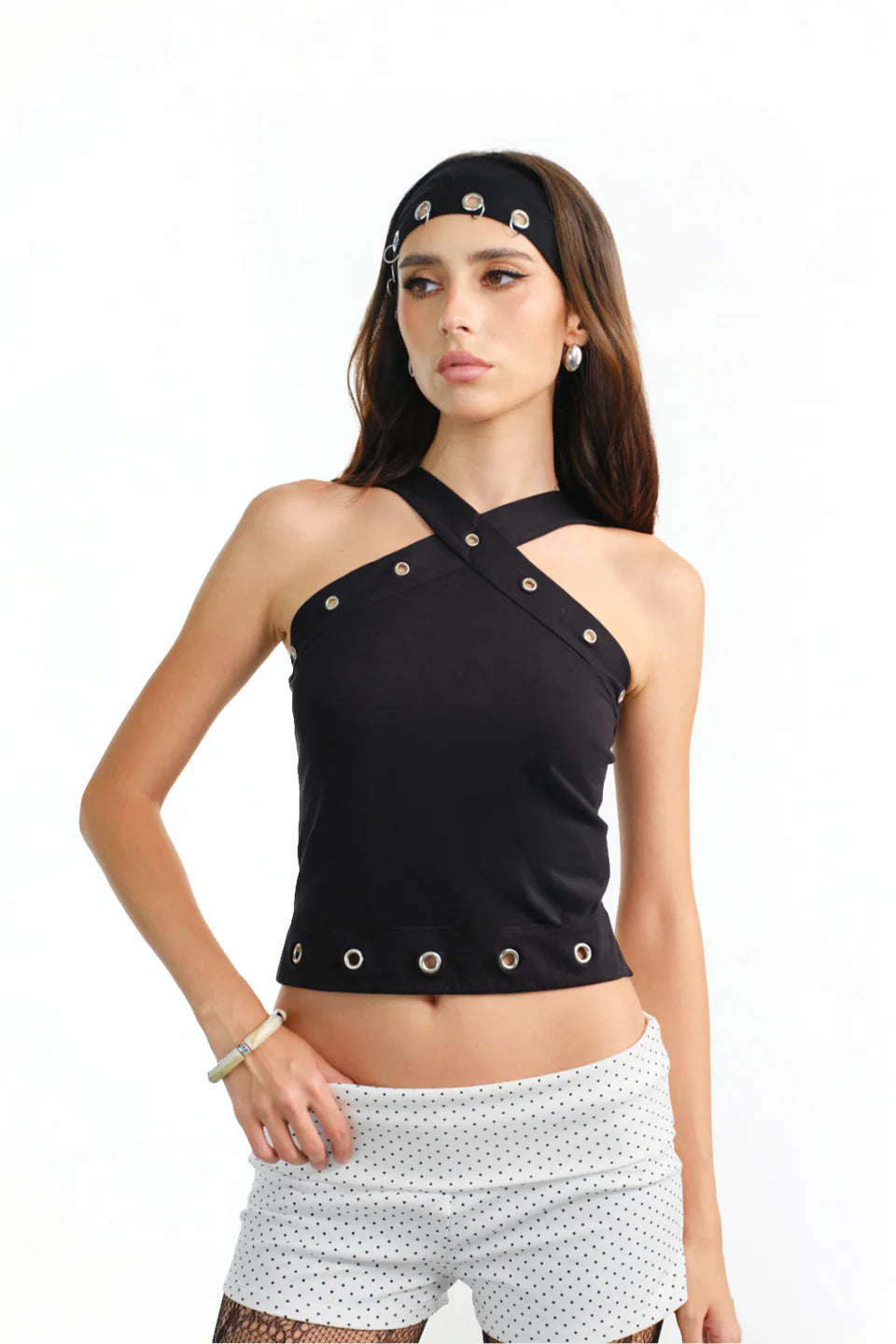 Black Cross Halter Neck Top