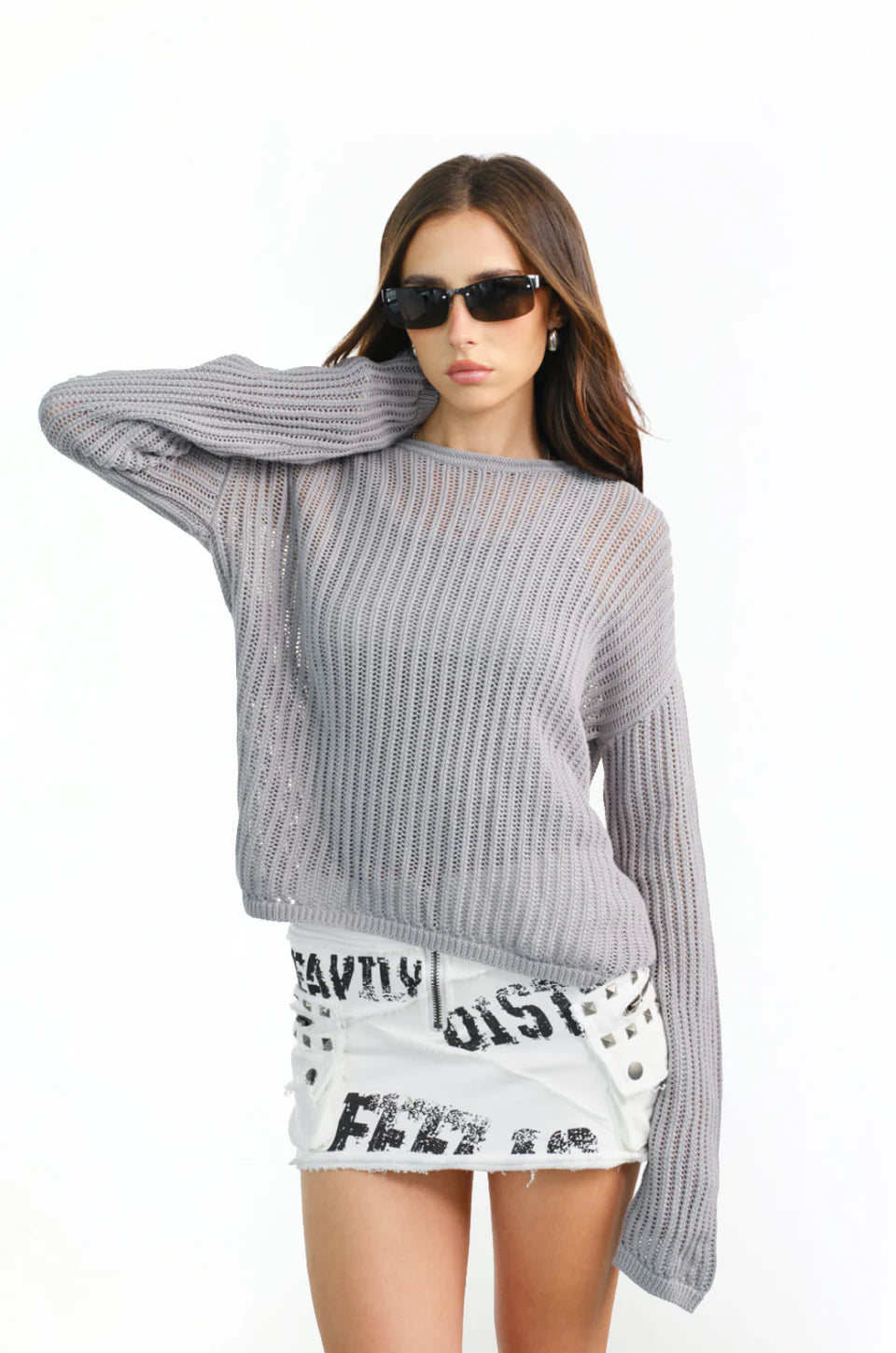 Cool Girl Grey Mesh Top