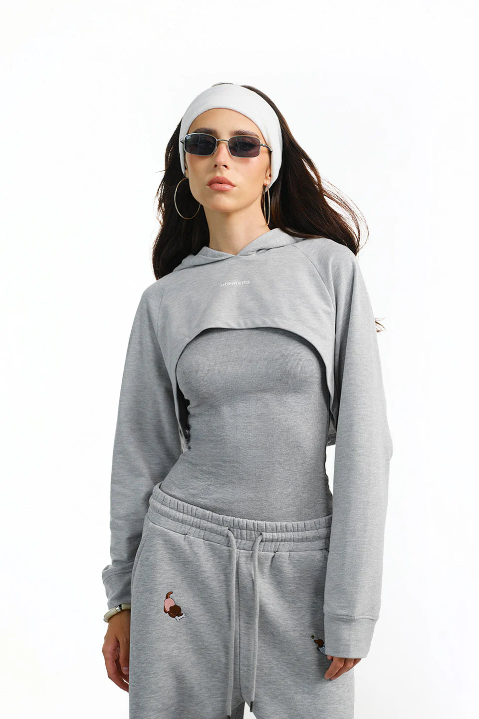 Grey Layered Crop Hoodie