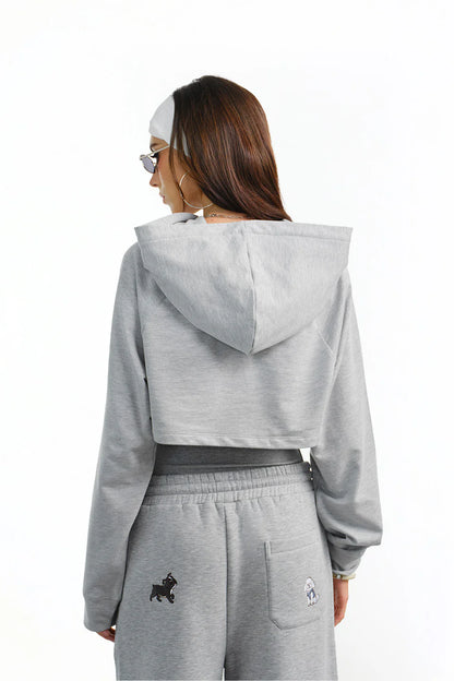 Grey Layered Crop Hoodie